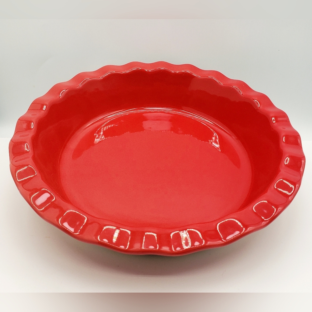 Ceramic Pie Plate Dish Pan Quiche Baking Red Smart Home 10.75" Slice Of Heaven.